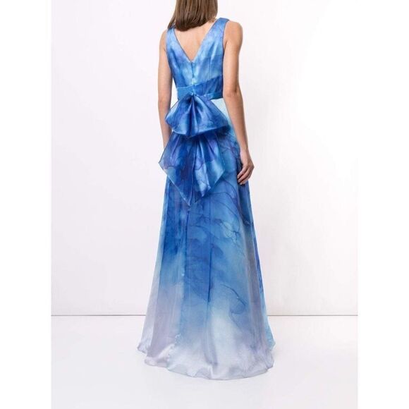 Marchesa Notte V-Neck Printed Organza Gown - Picture 2 of 11